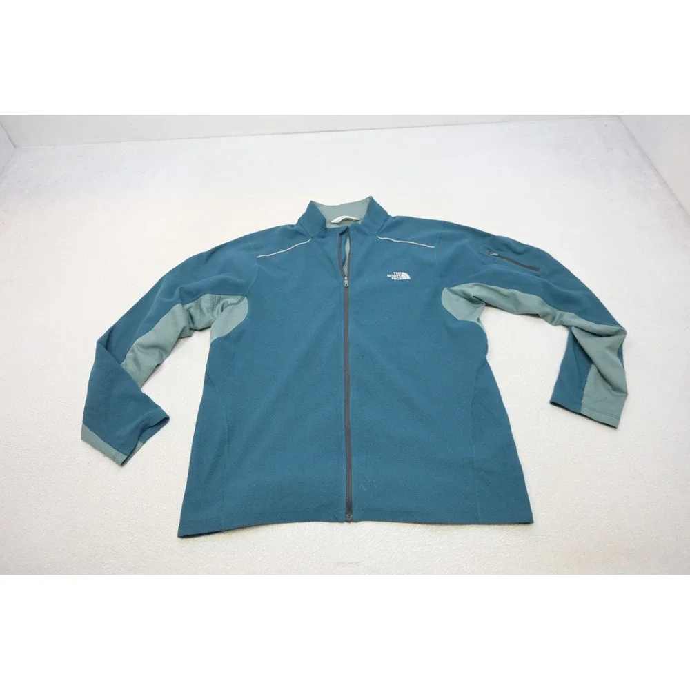 The North Face Fleece Jacket Mens Large Blue Full Zip Mock Neck Camp Hiking
